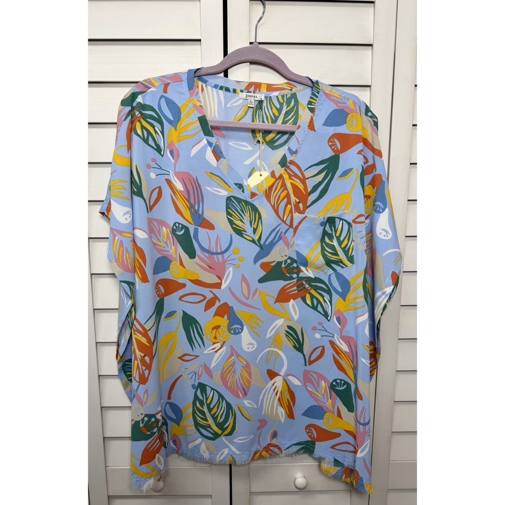 Jodifl Boho Floral Tropical Fringe Oversized Poncho Top Women's Size Medium NWT